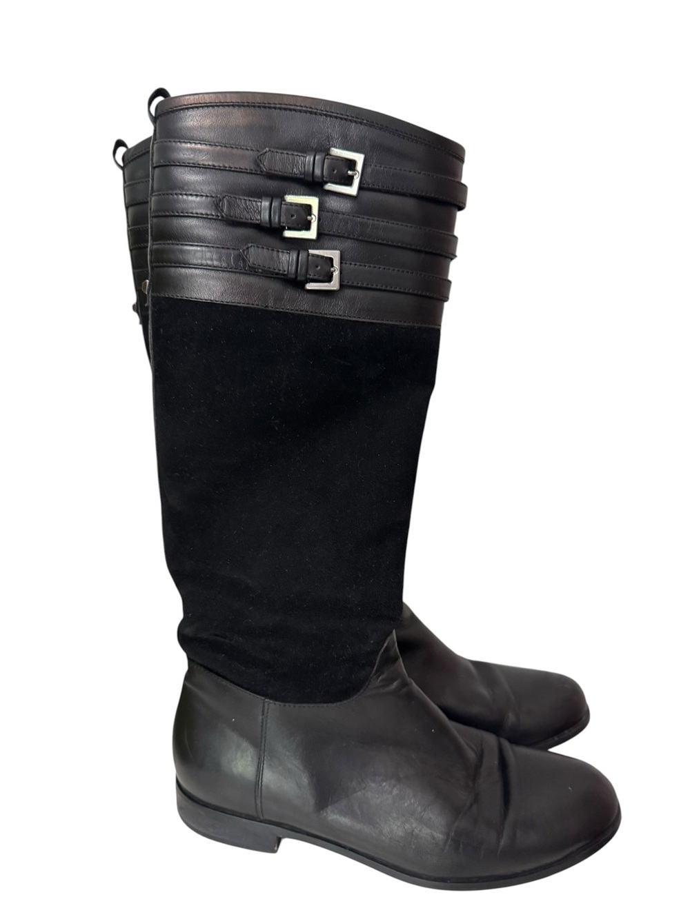Aquatalia Flat Low Heel Leather Suede Buckle Riding Boots Size 7 Italian Made